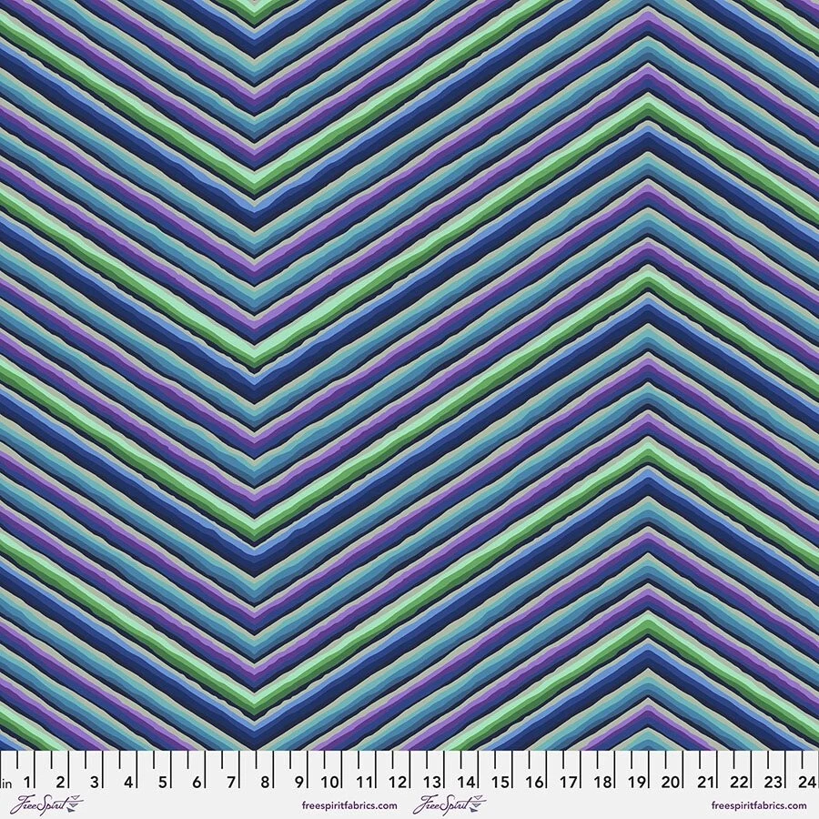 Free Spirit Kaffe 85 & Fabulous by Kaffe Fassett PWGP090 Blue Chevron Cotton - Image 1 of 1