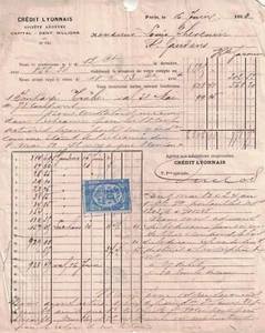 TIMBRES FISCAUX - LETTRE TYPE SAGE - FACTURE CREDIT LYONNAIS DU 16-6-1880- PARIS - Imagen 1 de 2