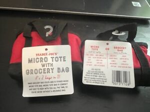 2 Trader Joe's Micro Totes Black with Red Trim with  Red Grocery Shopping Bag