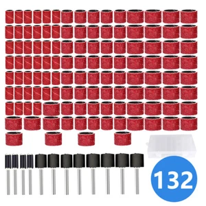 132 Pcs Sanding Drums Kit Drum Sander Sleeves Mandrels for Dremel Rotary 80 Grit - Picture 1 of 9
