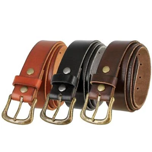 Women's Full Grain Casual Leather Belt Antique Solid Brass Buckle 1-1/2" wide - Picture 1 of 10