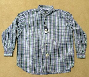New Ralph Lauren Performance Mens Blue Check Button Front Casual Stretch 3XB Big - Picture 1 of 4