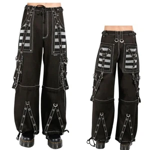 Pantalones góticos para hombre hilos reflectantes Pent negros punk hebilla cremalleras cadena pantalones - Imagen 1 de 4