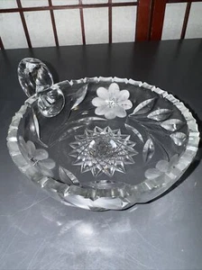 Vintage American Brilliant Style Cut Glass ABP Nappy Candy NUT Dish with Handle - Picture 1 of 21