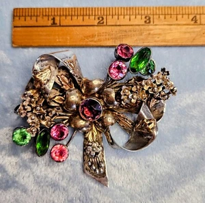 Seltene große Vintage Hobe Sterling Silber & Gold Vermeil Wash Brosche um 1940-1947 - Bild 1 von 6