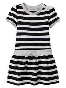 Neu mit Etikett GAP gestreiftes Kleid mit hängender Taille Schleife für Mädchen NEU dunkelmarinegrau gestreift 3T 4T - Bild 1 von 2