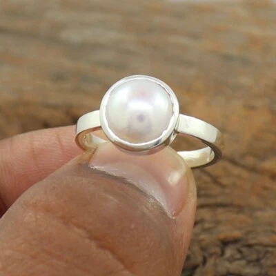Pearl Ring 925 Silver Boho Statement Handmade Signet  Daily Wear Ring - Image 1 of 3