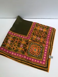 Vintage Mod Scarf All Acetate Japan Green Orange and Pink Floral Geometric - Picture 1 of 7