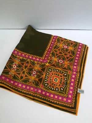 Bufanda Mod Vintage Todo Acetato Japón Verde Naranja y Rosa Floral Geométrica Foto 1 de 4