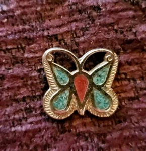 Vintage Metal Butterfly with Resin Blue & Red Hat Pin Size 3/4" L x 3/4" W - Picture 1 of 1