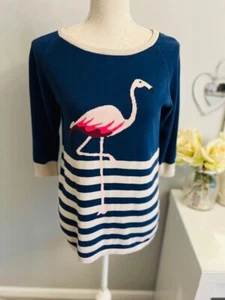 SUGARHILL BOUTIQUE Navy Stripe Flamingo 3/4 Sleeve Jumper Size Small - Picture 1 of 12