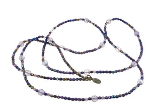 VTG MIRIAM HASKELL AMETHYST & AB COATED FACETED BLACK CRYSTAL BEAD NECKLACE ~48" - Picture 1 of 17