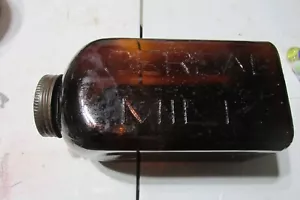 antique old ground lip amber bottle-Cereal Milk quart size 8" tall original cap - Picture 1 of 2