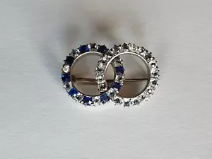 Antique Brooch Two Interlocking Circles Sapphire Colour Paste - Picture 1 of 6