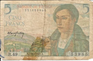 FRANCIA 1943 - 5 FRANCOS CINQ - EMISIÓN SEGUNDA GUERRA MUNDIAL BANQUE DECK FRANCE CIR. # 4 - Imagen 1 de 2