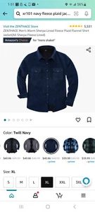 Mens Warm Sherpa Lined Fleece Flannel Shirt Jacket, Sherpa Fleece Lined, Navy XL - Picture 1 of 9