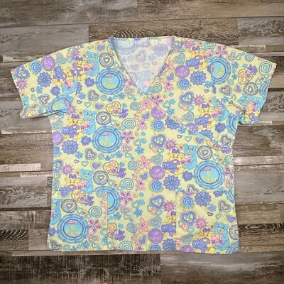 Women's scrub top yellow Mom hearts short sleeve Nurse Medical - Image 1 of 4