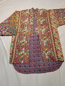 Hand Embroidered Chapan Uzbek Suzani Coat Boho Kaftan Red Kimono 2XL - Picture 1 of 10