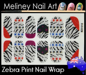 Zebra Print Full Cover Glitter Nail Art Wraps Stickers Pattern Animal - Imagen 1 de 2