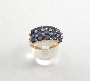 VTG Solid 10K Yellow Gold Ring Sapphire & Clear CZs - 4.2 Grams - Size 7 - Picture 1 of 13