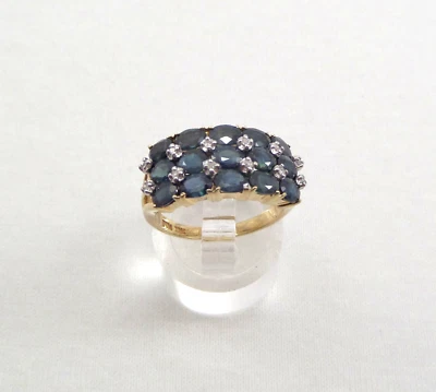 VTG Solid 10K Yellow Gold Ring Sapphire & Clear CZs  -  4.2 Grams - Size 7 - Image 1 of 4