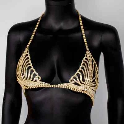 Rhinestone Body Chain Jewelry Women Bikini Chest Bra Thong Sexy Lingerie Crystal - Image 1 of 4