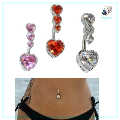Piercing da ombelico in acciaio inox banana cuore con zirconi bianchi rosa rosso - Immagine 1 di 4