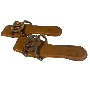 Flache Sandalen Bambus Gold Strass eckige Zehenpartie Größe 10 - Bild 1 von 6
