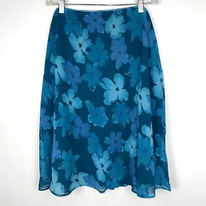 Jupe midi vintage Teddi ligne A sarcelle hibiscus floral tropical côtier romantique taille 16 - Photo 1/14