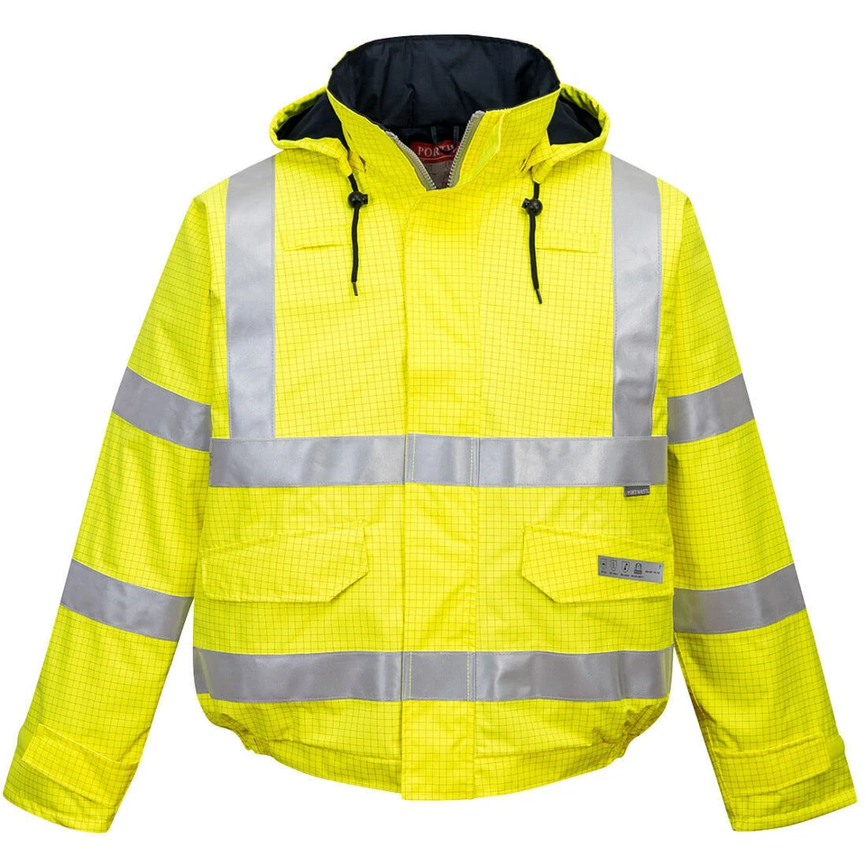 Portwest US773 Bizflame Hi Vis Bomber Jacket Waterproof Detachable Hood - Image 1 of 1