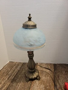 Tiffany Style Blue Splatter Frosted Glass Shade With Metal Bottom 13” - Picture 1 of 8