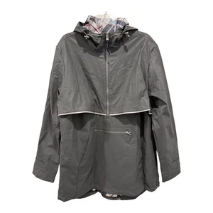 Charles River Regenjacke grau 1/2 Zip reflektierend Kapuze gefüttert Taschen Knebel - Bild 1 von 12