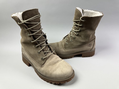 Stivali Timberland donna taglia 8 impermeabili foderati in shearling scamosciati invernali A1SGB