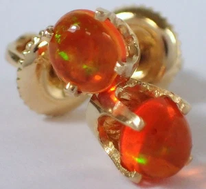 GORGEOUS Vtg SOLID 14k Yellow Gold 4mm Mexican Fire Opal Post Stud Earrings - Picture 1 of 10