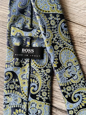 HUGO BOSS Made Italy Dress Tie Men's Silk Blue with Multicolor Designs — 第 1/4 张图片