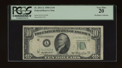 DBR 1950-A $10 FRN San Francisco Fr. 2011-L PCGS VF-20 Serial L47012503B - Image 1 of 2