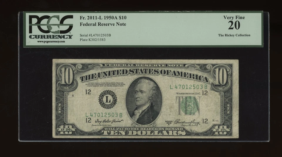 DBR 1950-A $10 FRN San Francisco Fr. 2011-L PCGS VF-20 Serial L47012503B - Image 1 of 2