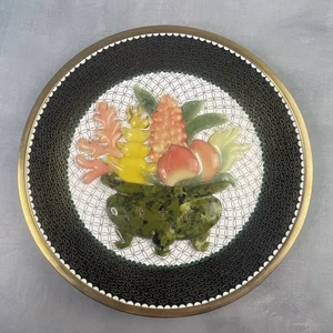ASIE CHINE Nan Yu assiette plat email cloisonnée et décor en pierre  Ø ~25.5cm - Imagen 1 de 7