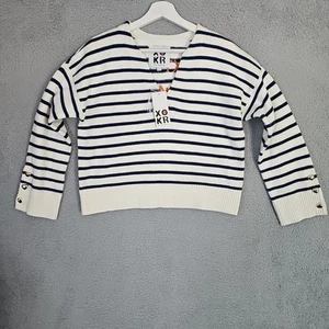 NEW NWT Kerri Rosenthal XOKR Striped Embroidered Next Smile’s On You Sweater L - Picture 1 of 10