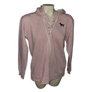 PINK Victoria's Secret Fleece Lined Lace Up Hoodie Sweatshirt Pink S comfy cozy - Picture 1 of 8