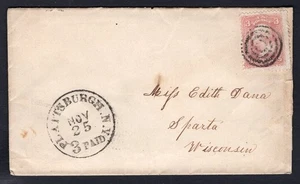 USA Plattsburgh NY / 3 PAID on 1860s Cover to Sparta Wisconsin - Picture 1 of 2