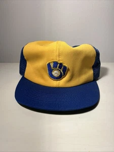 Vintage Milwaukee Brewers Hat Cap Snap Back Blue Yellow MLB Baseball Trucker 80s - Picture 1 of 5