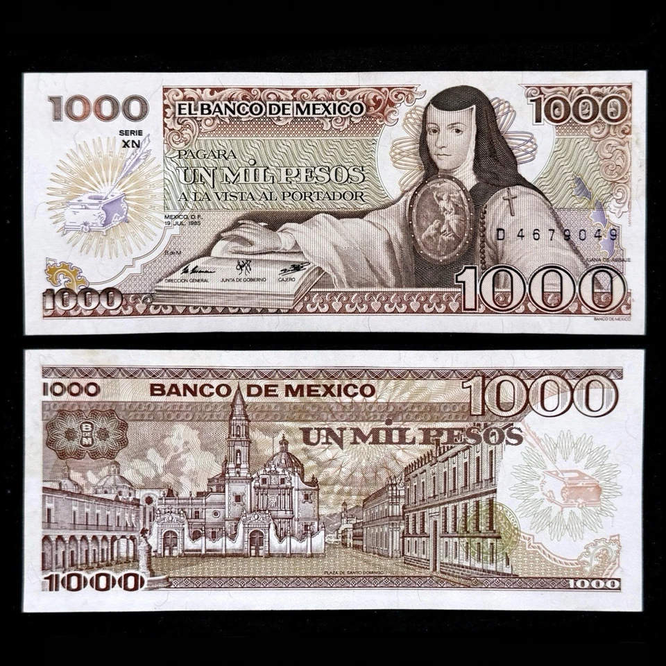 Billete de México 1985 $1000 pesos Juana De Asbaje billete moneda AU Foto 1 de 1