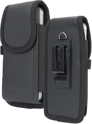 Black Leather Phone Pouch Case Belt Clip Harness for iPhone 16e 16 15 14 13 XR - Image 1 of 4