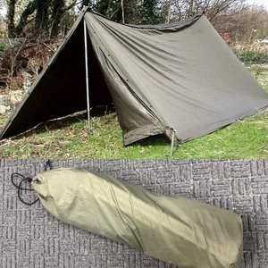 AUSTRIAN ARMY OLIVE FULL TENT GREEN LEAN TO BUSHCRAFT CAMPING BASHA TARP 2 MAN - Picture 1 of 5