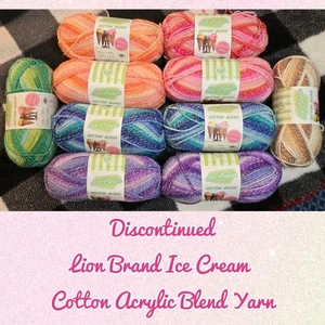 Lot of Lion Brand Ice Cream Cotton Acrylic Blend Yarn (Discontinued) 10 Skeins - Picture 1 of 10