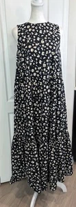 ASOS Damen ärmelloses Stufen Midikleid Größe 4 Schnürung Baumwolle Leopard Boho - Bild 1 von 22