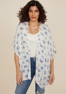 Maurices Women’s Floral Clip Dot Kimono Sz: One Size White Combo NWT - Picture 1 of 9