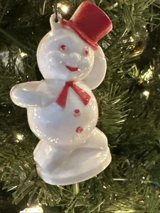 Contenedor de dulces de Navidad muñeco de nieve vintage ROSBRO 3" ORNAMENTO - Imagen 1 de 4