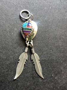 STERLING SILVER 925 Lot Pendant Necklace U26 Navajo Conch Feather Mosaic Amazing - Picture 1 of 6